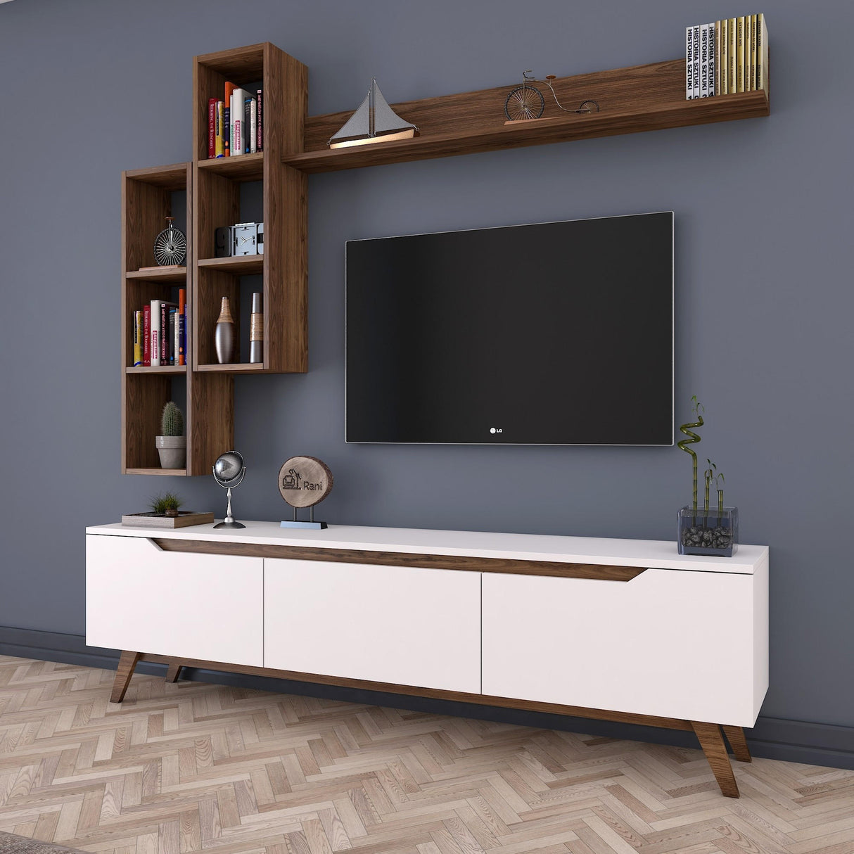 TV Meubel Set Iona Wit Donker Walnoot Melamine 180x48,6x35 cm