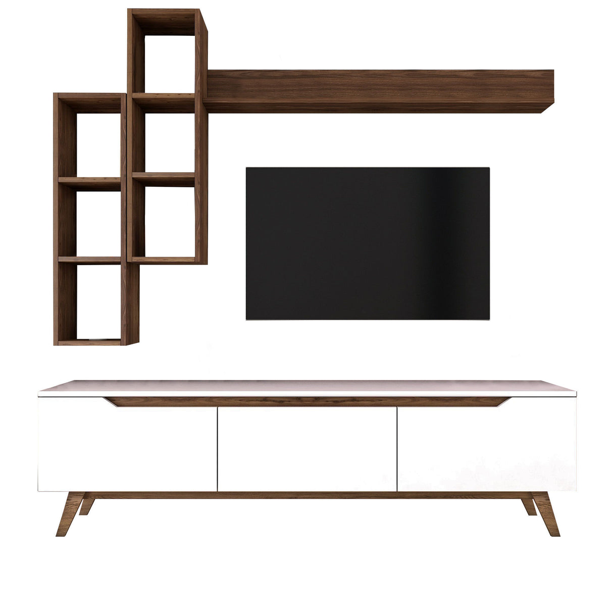 TV Meubel Set Iona Wit Donker Walnoot Melamine 180x48,6x35 cm