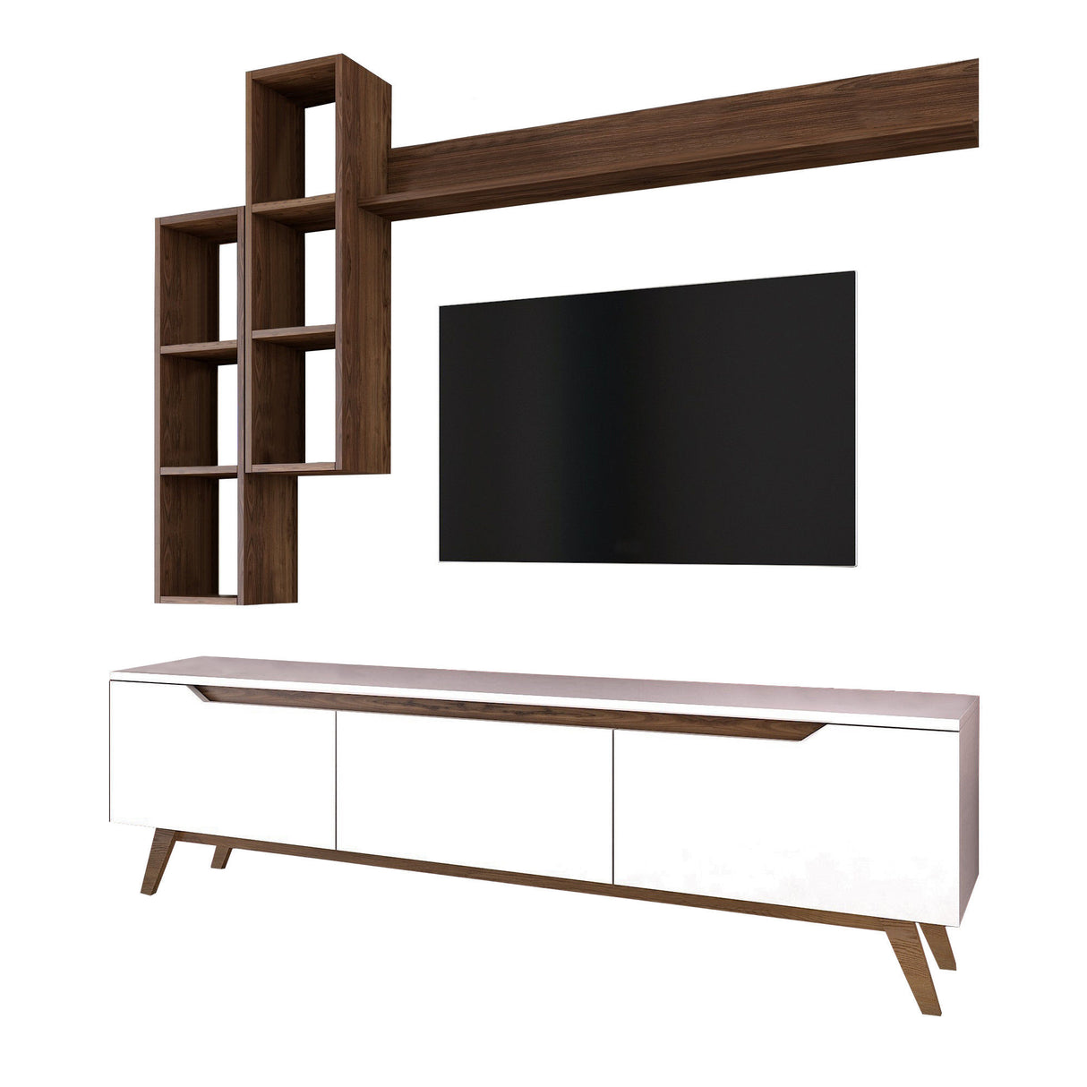 TV Meubel Set Iona Wit Donker Walnoot Melamine 180x48,6x35 cm