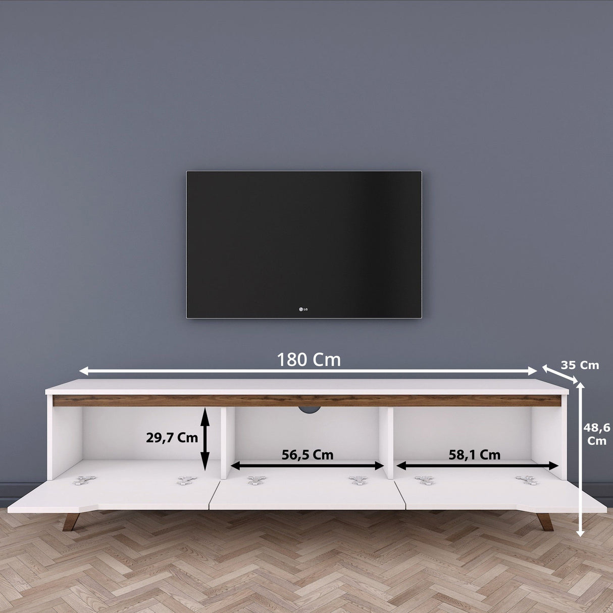 TV Meubel Osiris Wit Donker Walnoot Melamine 180x48,6x35 cm