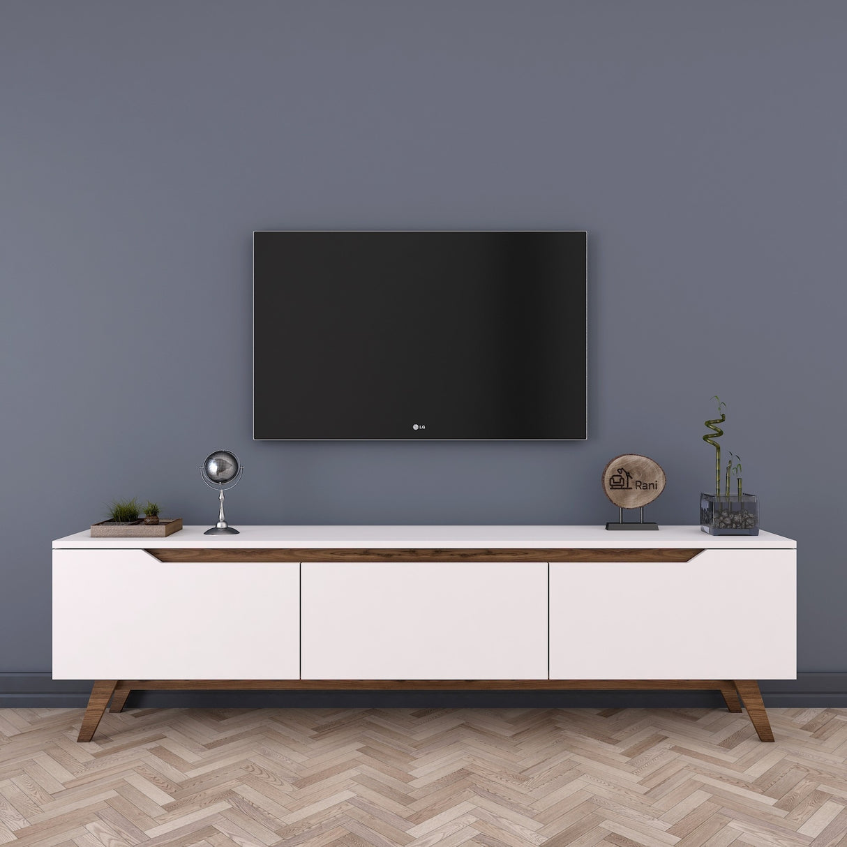 TV Meubel Osiris Wit Donker Walnoot Melamine 180x48,6x35 cm