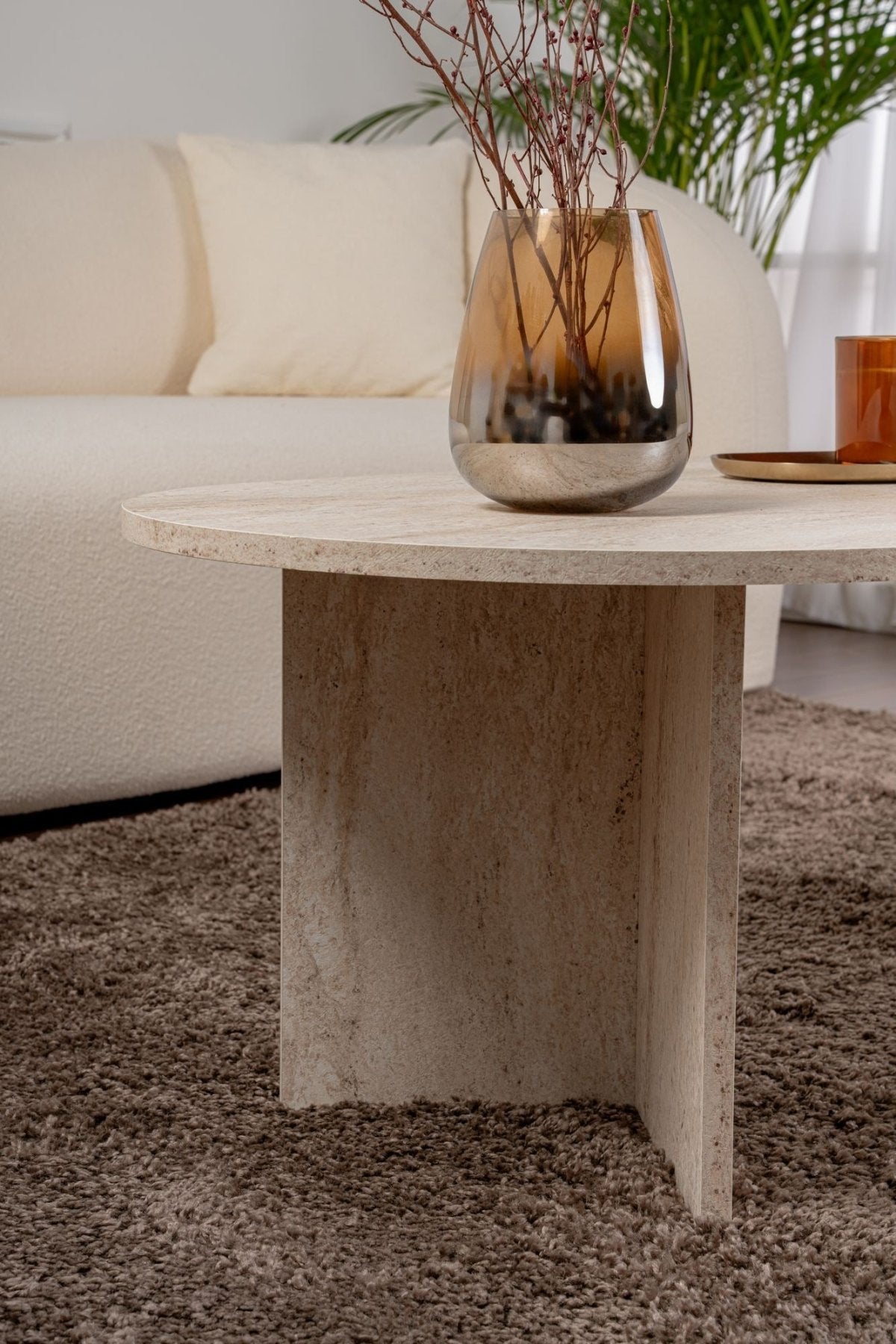 Ovale salontafel travertin melamine - Japandi -  119x60 cm - Sota