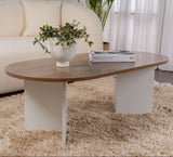 Ovale Salontafel Walnoot Look - Witte Poot - Sabla - 119x60