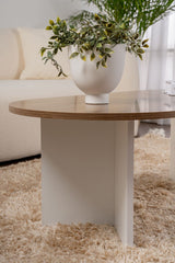 Ovale Salontafel Walnoot Look - Witte Poot - Sabla - 119x60
