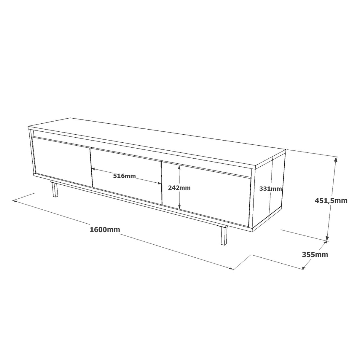 TV Meubel Maya Zilver Zwart Melamine 160x45,2x35,5 cm