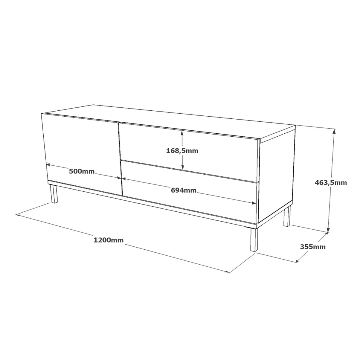 TV Meubel Mistral Zilver Zwart Melamine 120x46,4x35,5 cm