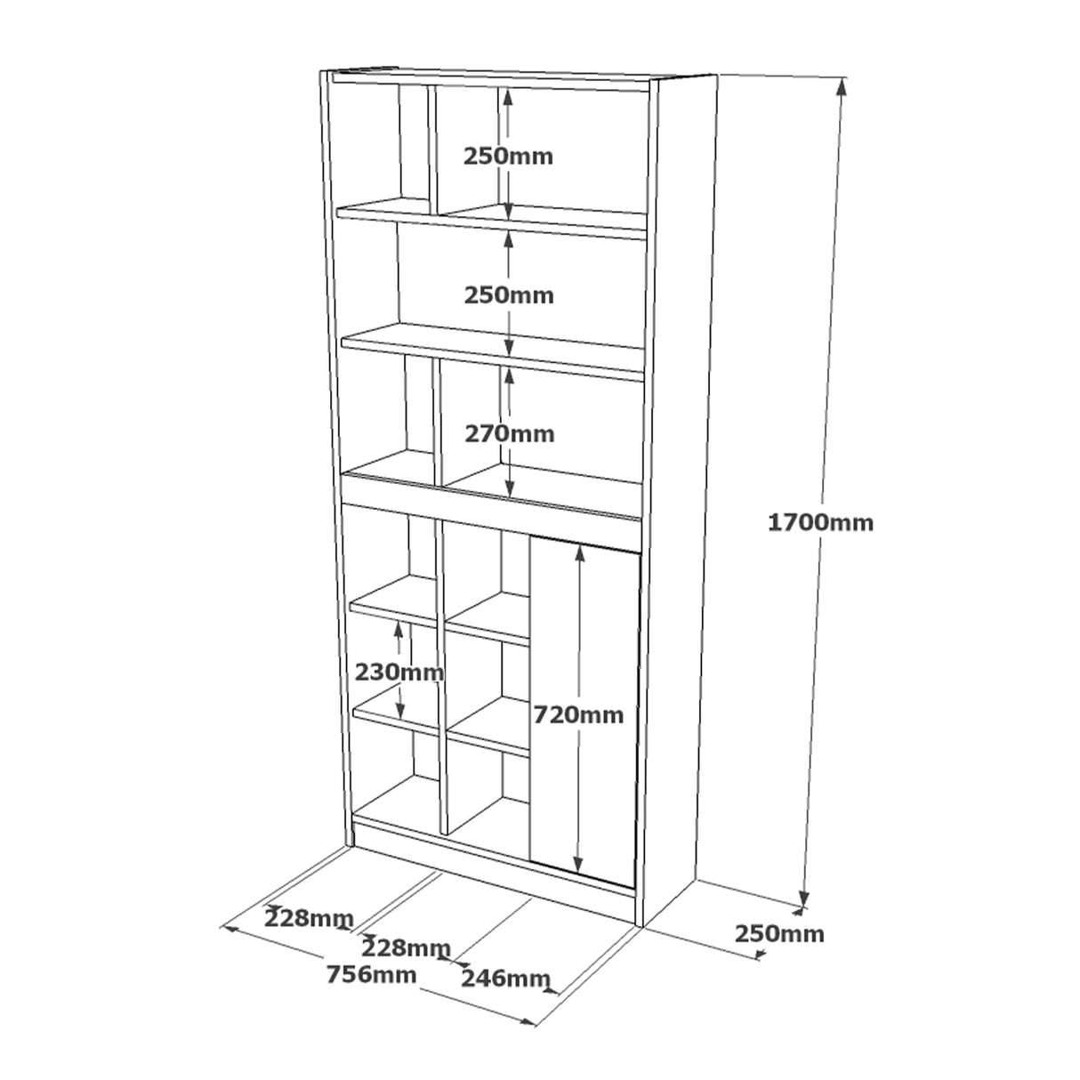 Boekenkast Thule Eik Wit Melamine 76,5x170x25 cm