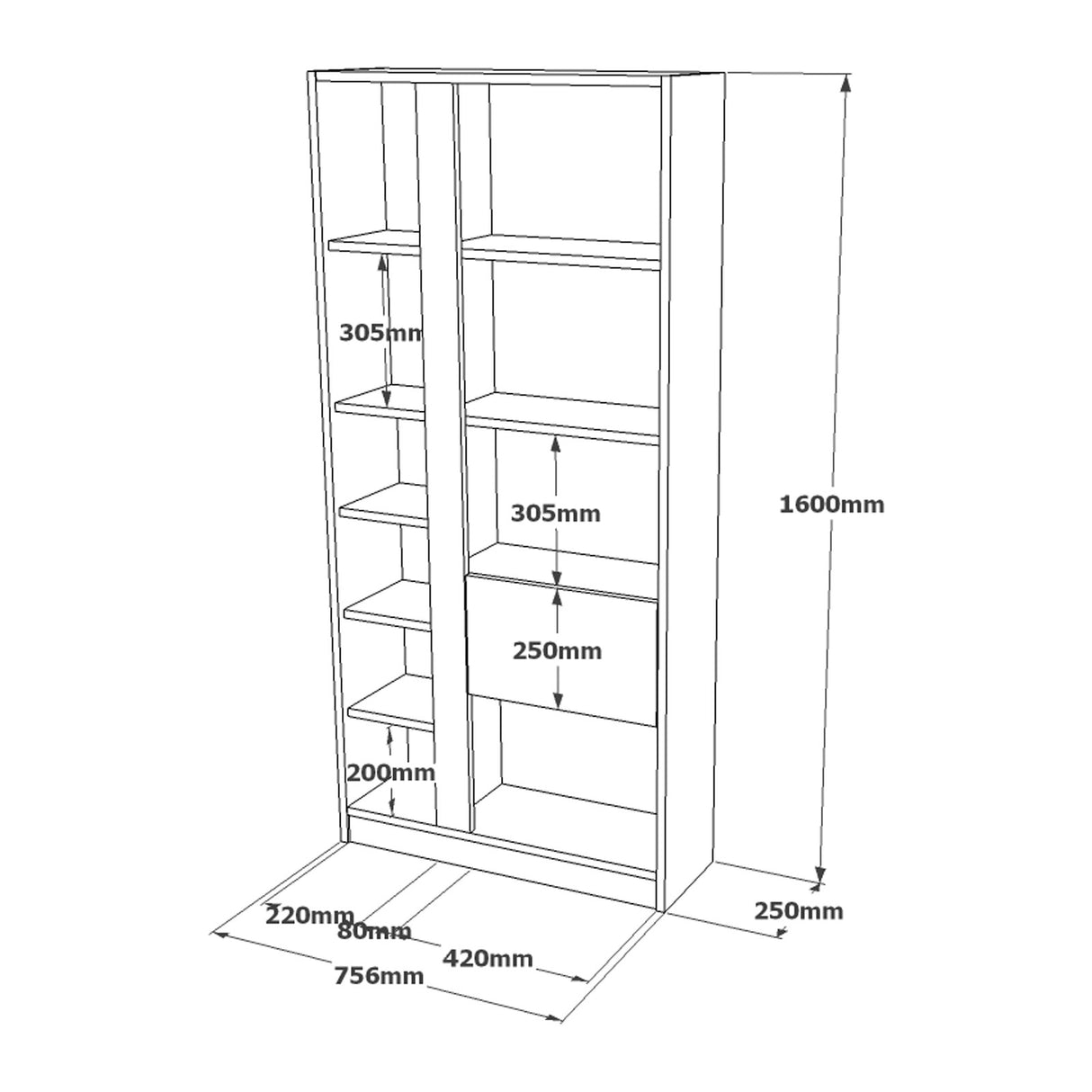 Boekenkast Thule Eik Wit Melamine 75,6x160x25 cm