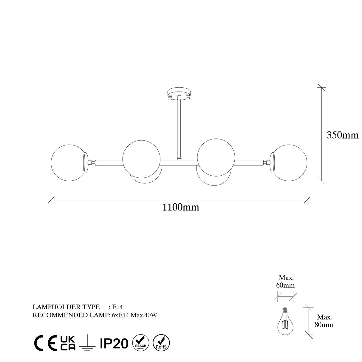 Hanglamp 6-lichts Bronskleurig Glas Radiance