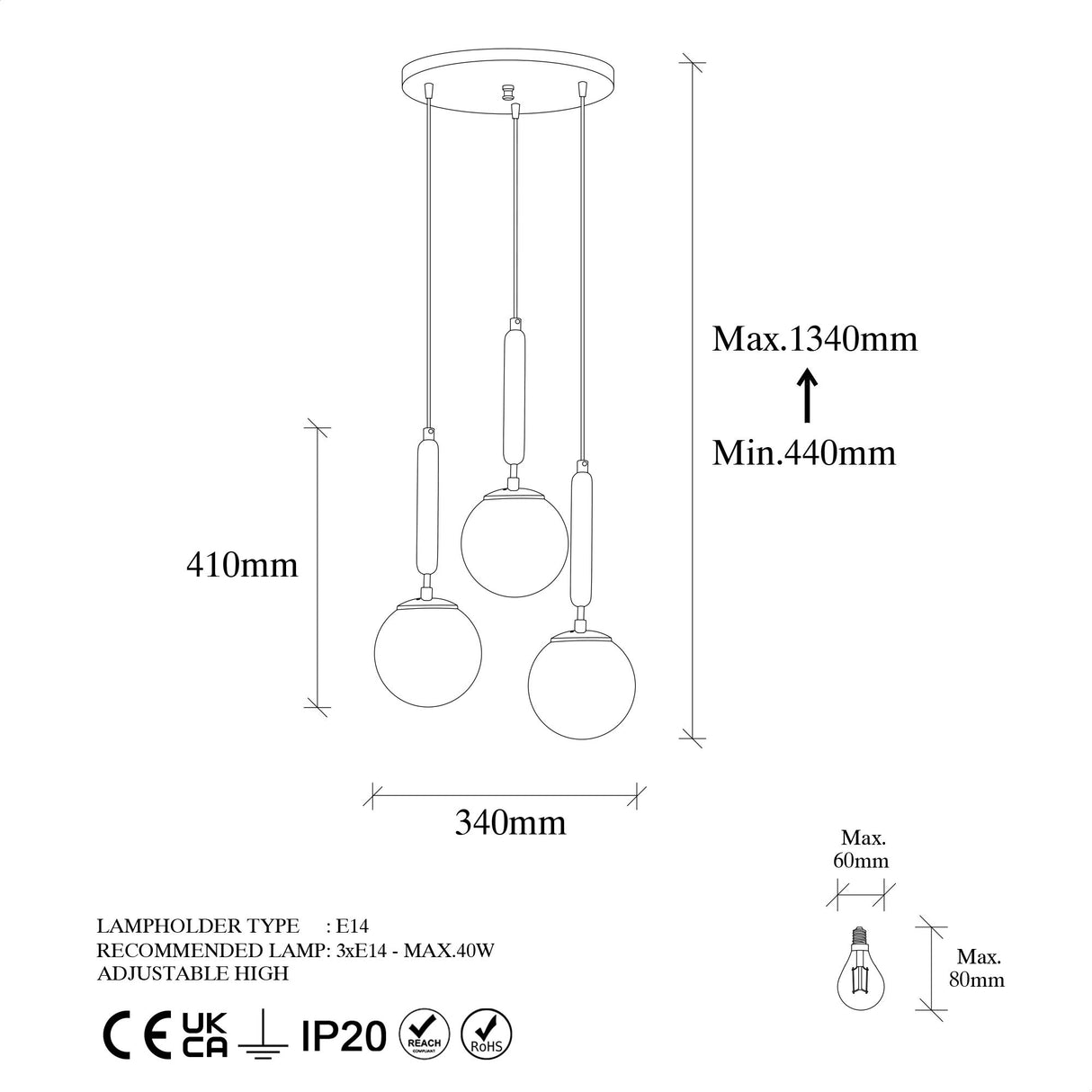 Hanglamp 3-lichts Goud Glas Cascade