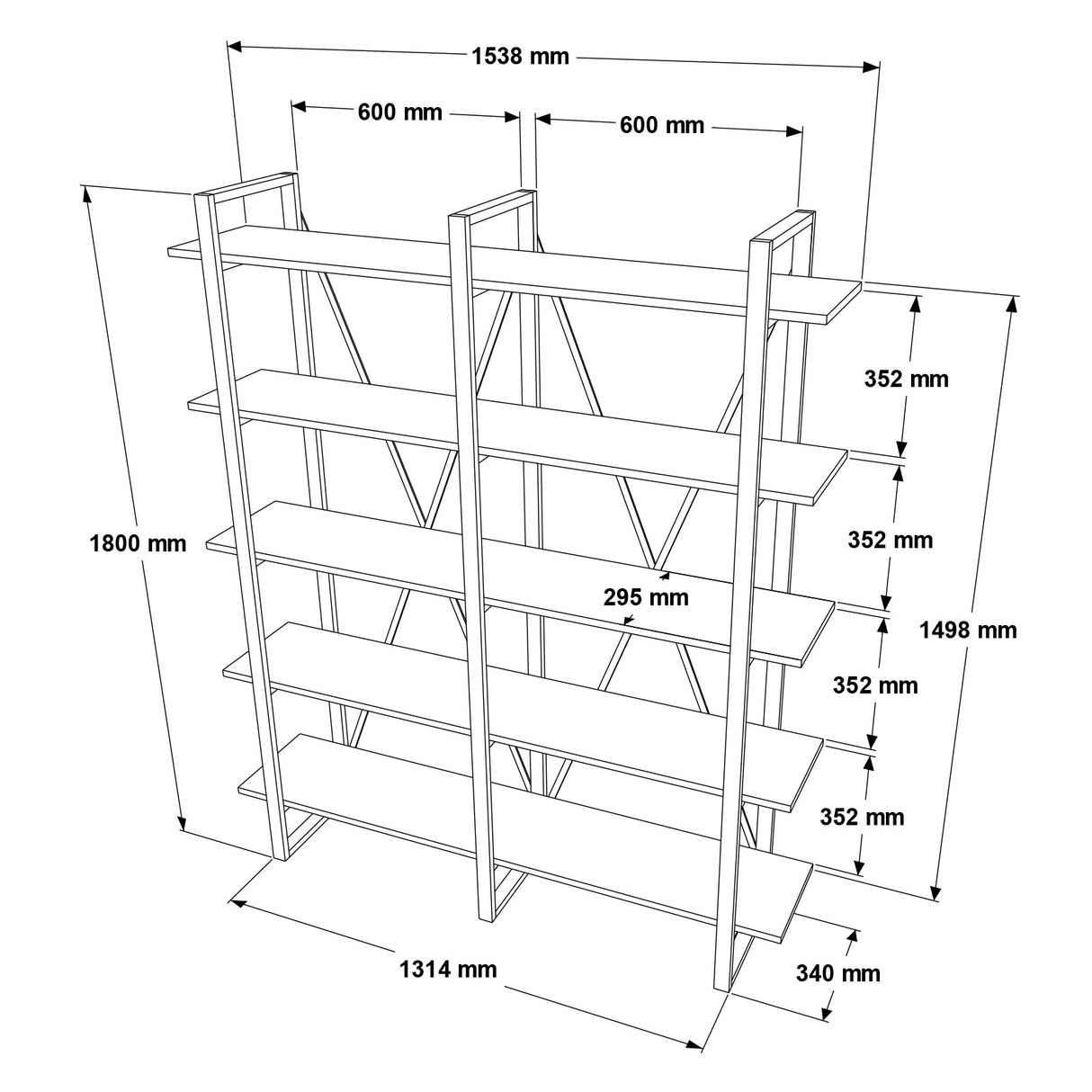 Boekenkast Tundra Walnoot Melamine 154,8x180x34 cm