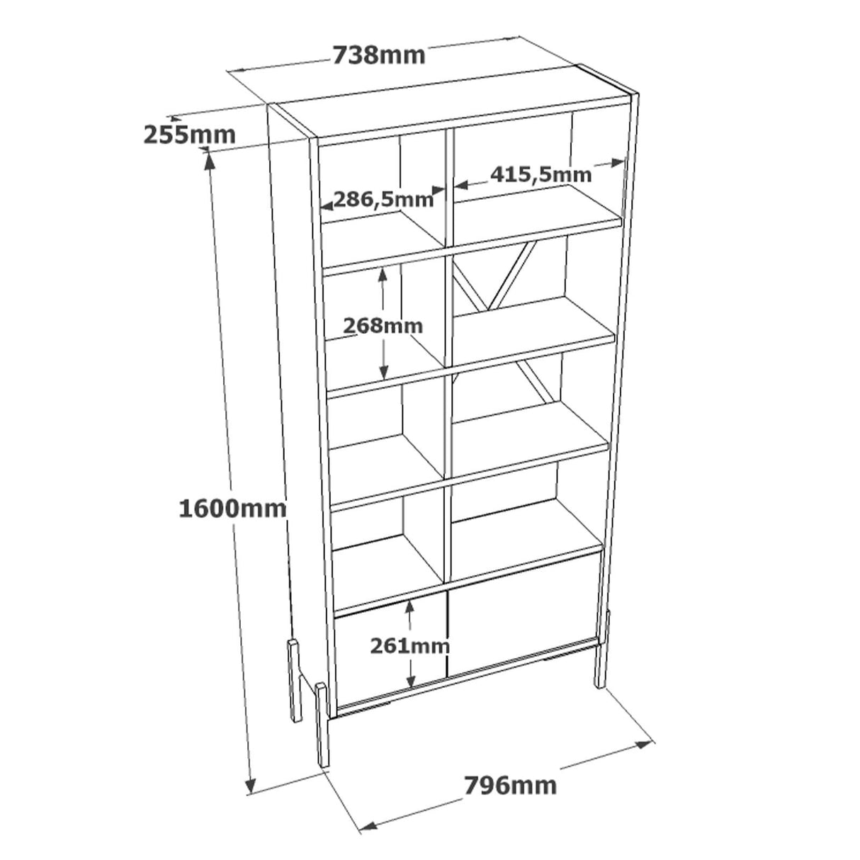 Boekenkast Solis Bruin Antraciet Melamine 79,6x160x25,5 cm