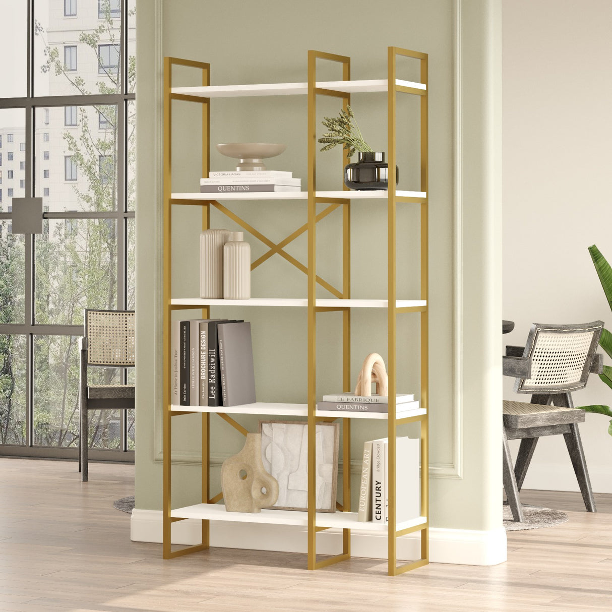 Boekenkast Valdis Wit Goud Melamine 87,5x175x30 cm