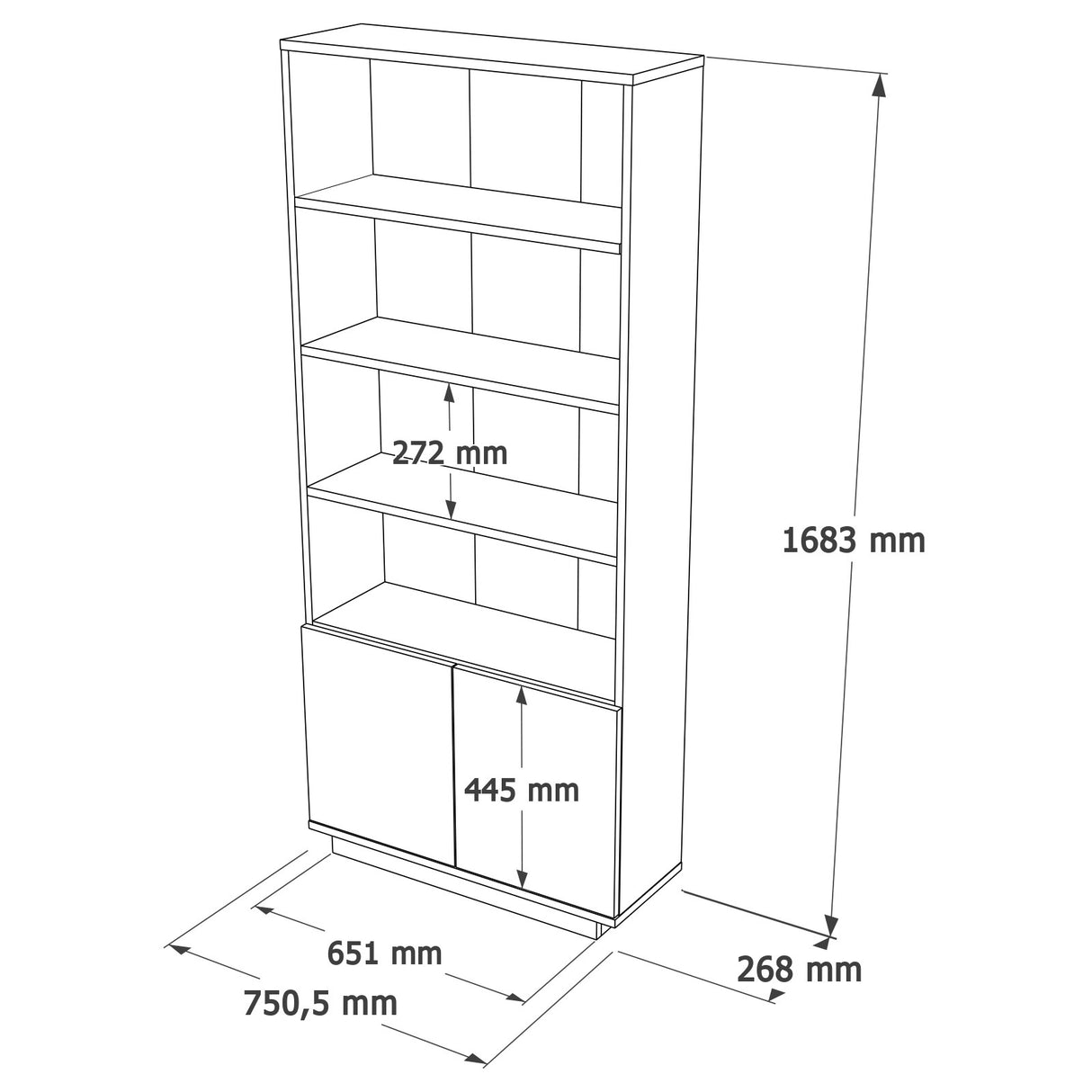 Boekenkast Nautica Atlantisch Dennenhout Wit Melamine 75x168,3x26,8 cm