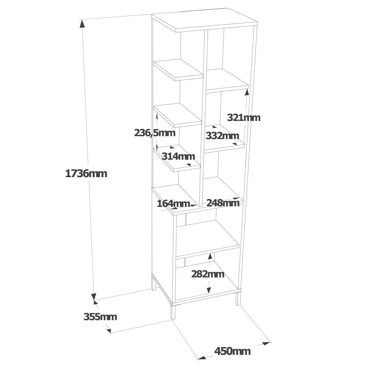 Wandkast Nimbus Wit Melamine 45x173,6x35,5 cm