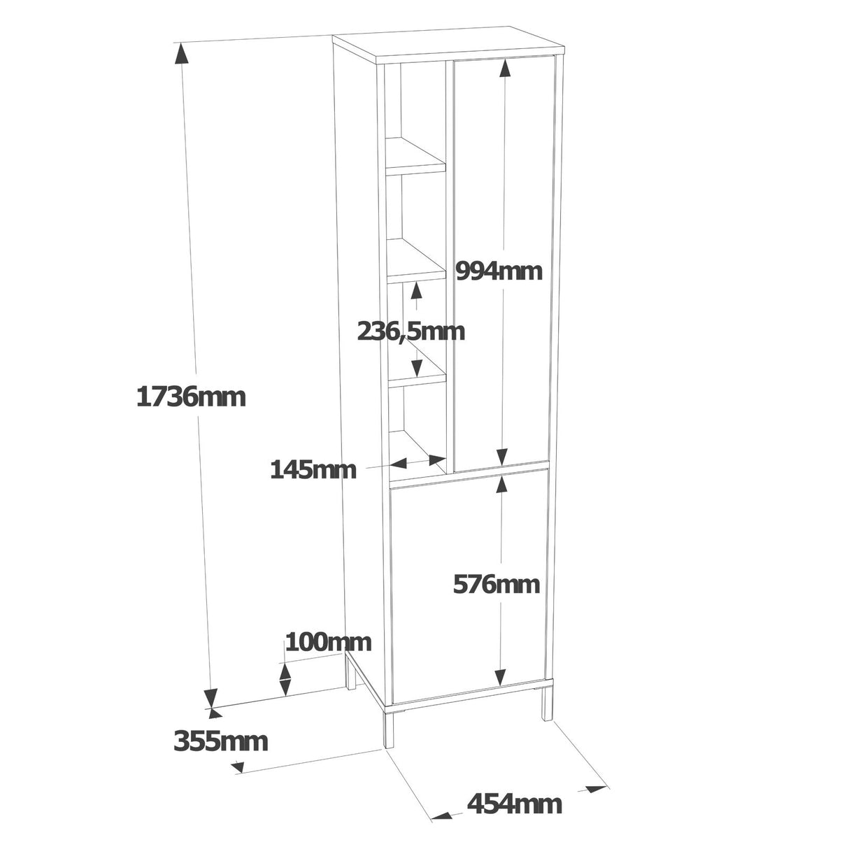 Wandkast Lumen Wit Melamine 45x173,6x35,5 cm