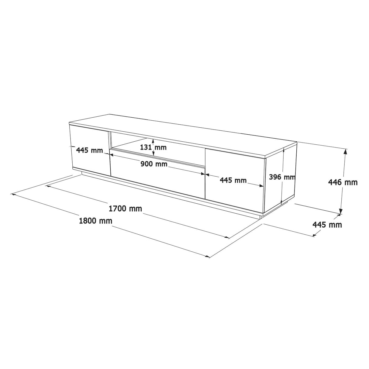 TV Meubel Salerno Atlantisch Dennenhout Wit Melamine 180x44,6x44,5 cm