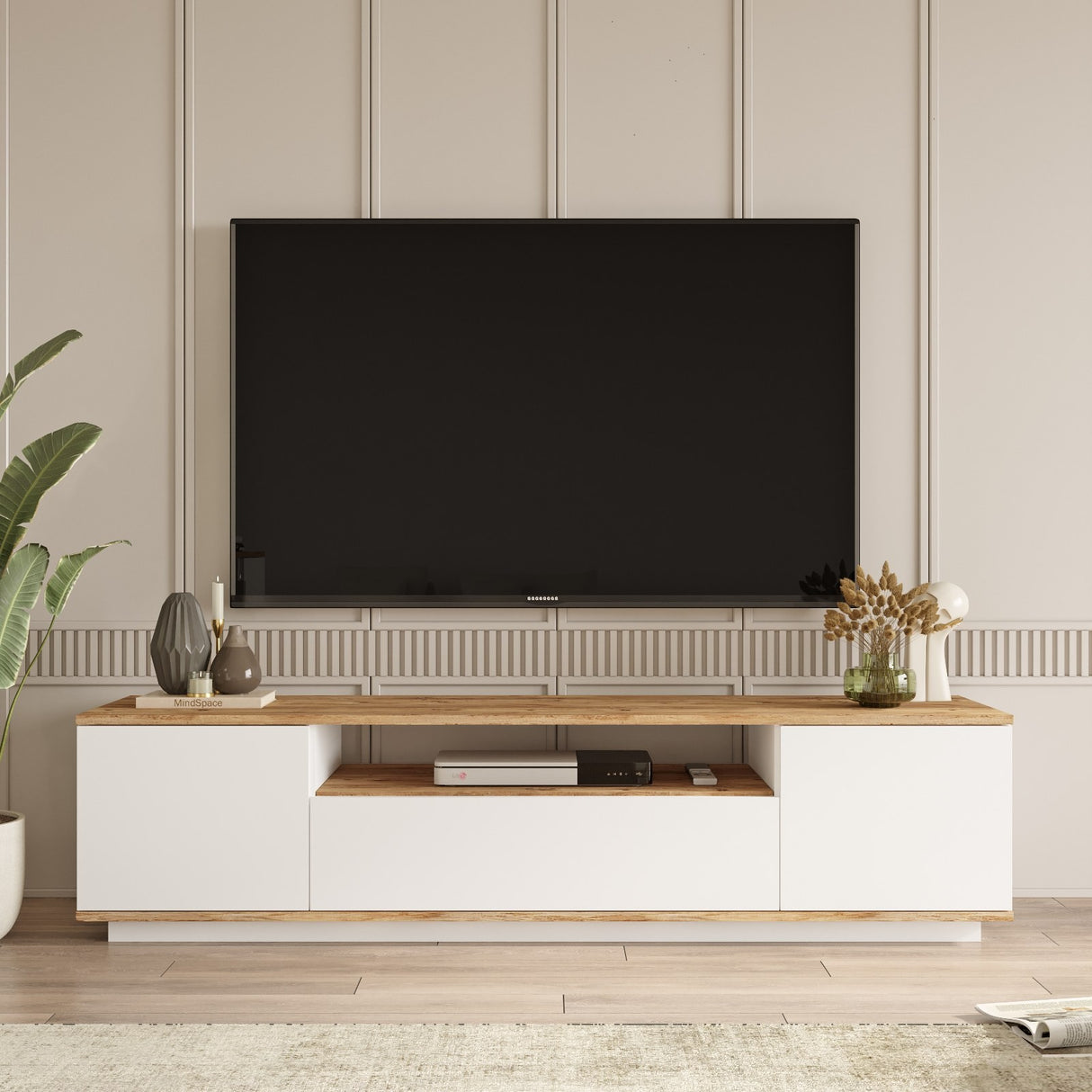 TV Meubel Salerno Atlantisch Dennenhout Wit Melamine 180x44,6x44,5 cm