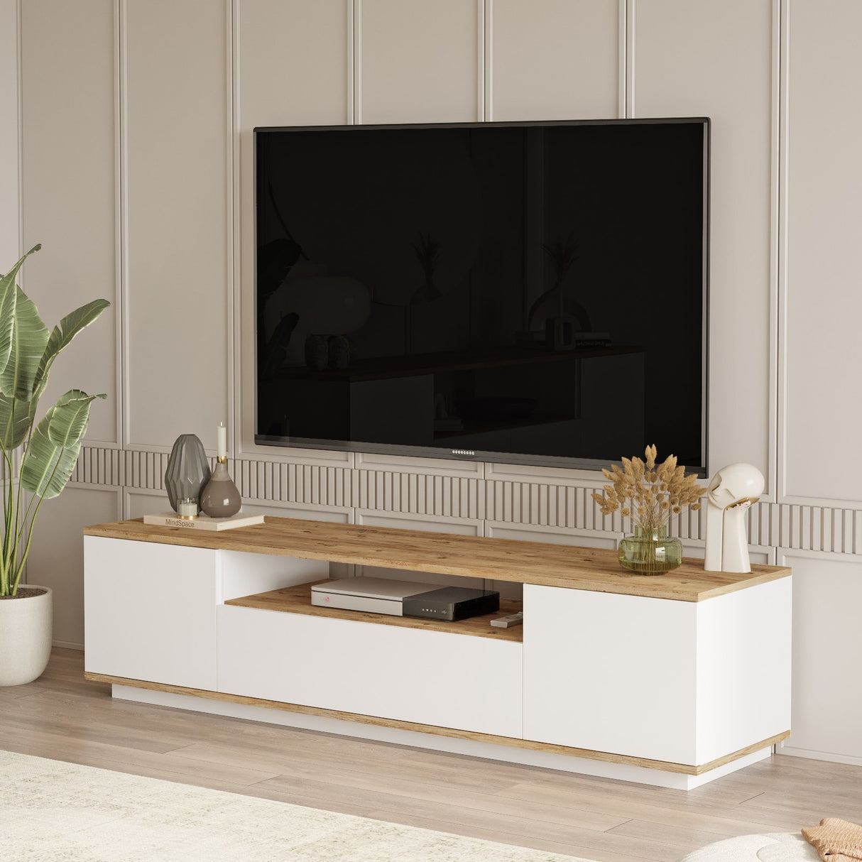 TV Meubel Salerno Atlantisch Dennenhout Wit Melamine 180x44,6x44,5 cm