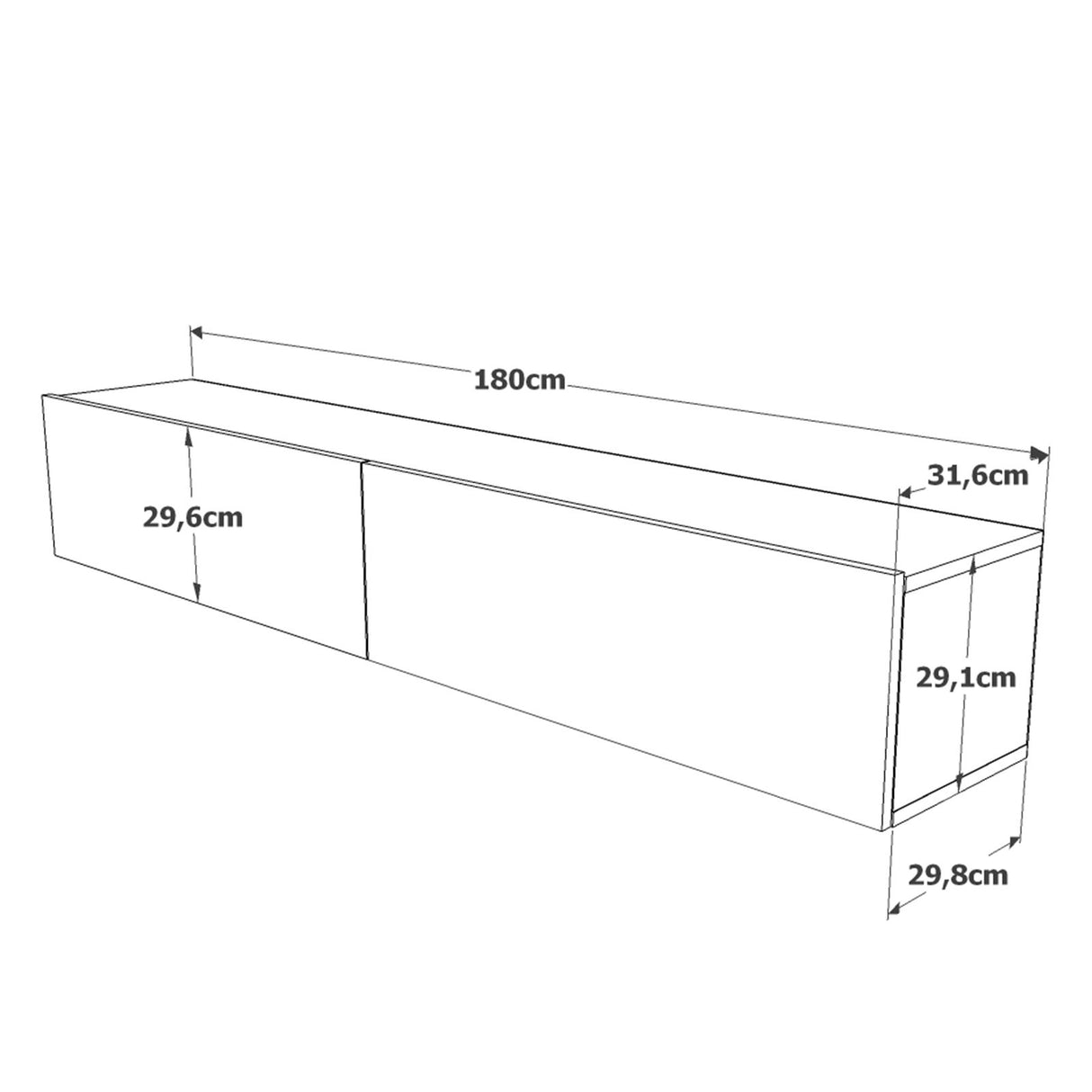 TV Meubel Turin Atlantisch Dennenhout Melamine 180x29,6x31,6 cm