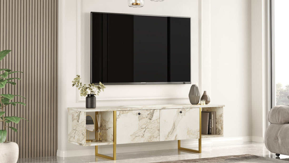 TV Meubel Hespera Wit Goud Melamine 160x47,6x40 cm