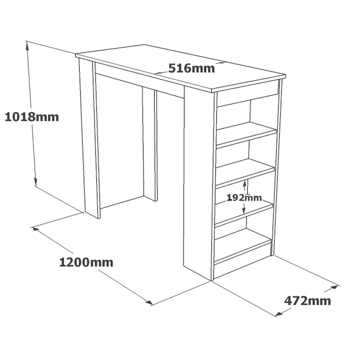 Bartafel Paphos Atlantisch Dennenhout Wit Melamine 120x101,8x51,6 cm