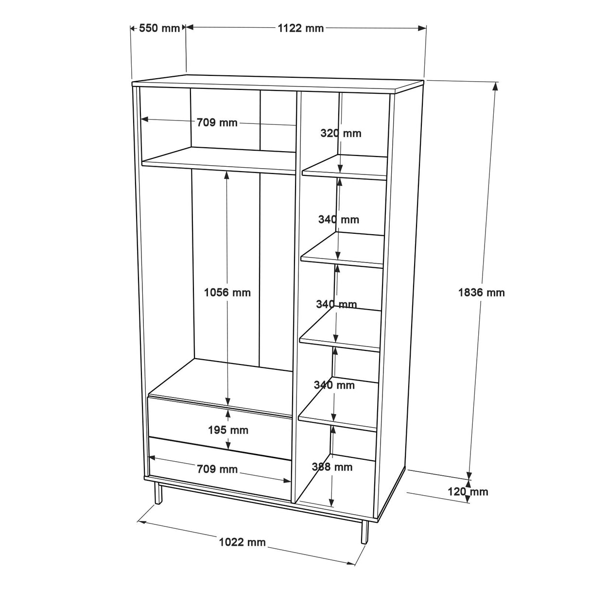 Kledingkast Kosmos Walnoot Eik Melamine 112,2x195,6x55 cm