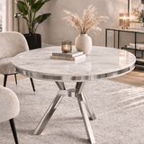 Eettafel wit rond marmerlook met chroom - 90 cm doorsnee - Mos