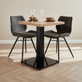 Bistrotafel Robin vierkant melamine rustiek eiken sfeerfoto in modern interieur