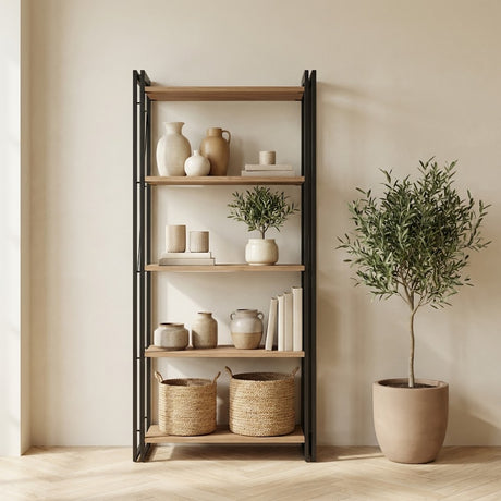 Boekenkast Cosmo Atlantisch Dennenhout Zwart Melamine 60x180x35 cm