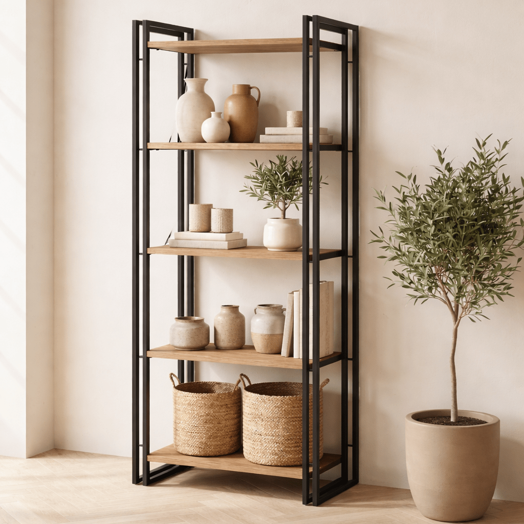 Boekenkast Cosmo Atlantisch Dennenhout Zwart Melamine 60x180x35 cm