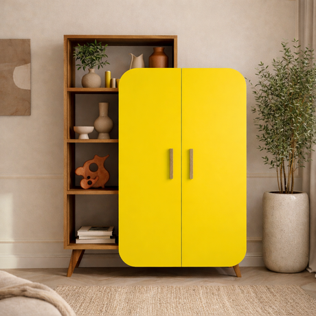 Boekenkast Form Walnoot Geel Melamine 90x132x32 cm