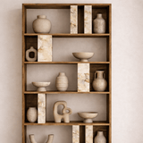 Boekenkasten - Asymmetrische boekenkast marmerlook walnoot melamine Lima 90x180x20 cm - Dimehouse