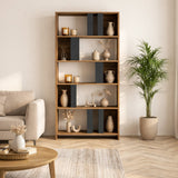 Boekenkasten - Asymmetrische boekenkast antraciet walnoot melamine Lima 90x180x20 cm - Dimehouse