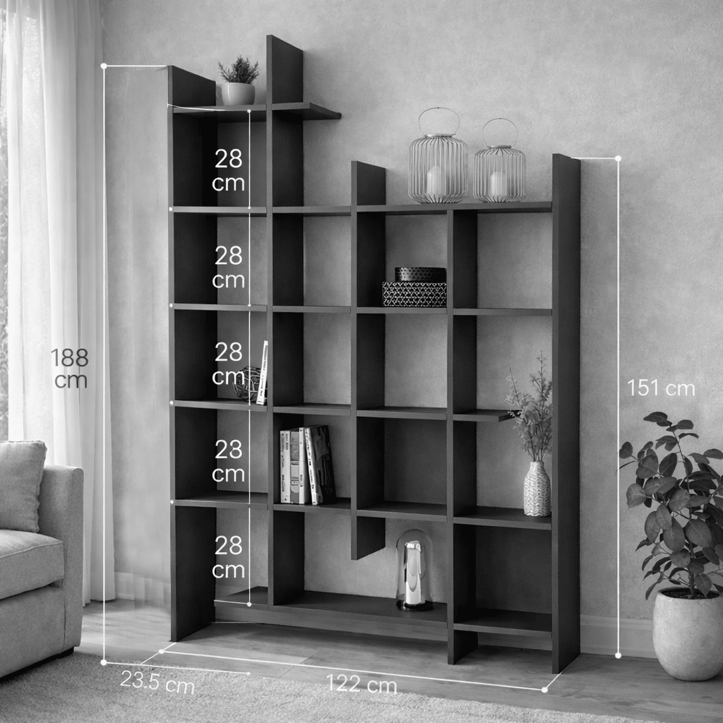 Boekenkast antraciet melamine Manco 122x188x25,5 cm