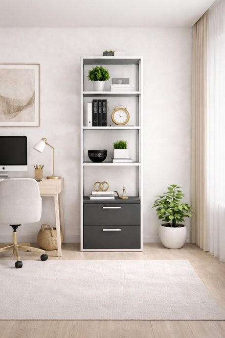 Boekenkast Robbins White Wit Antraciet Melamine 39x160x39 cm