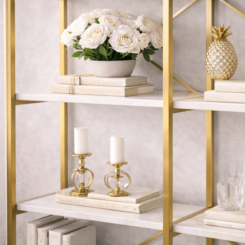 Boekenkast Valdis Marmer Wit Goud Melamine 170x175x30 cm