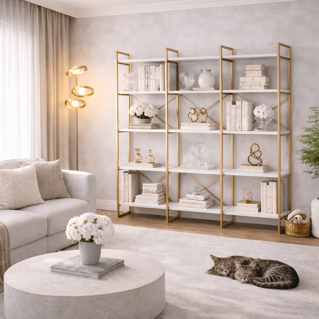 Boekenkast Valdis Marmer Wit Goud Melamine 170x175x30 cm