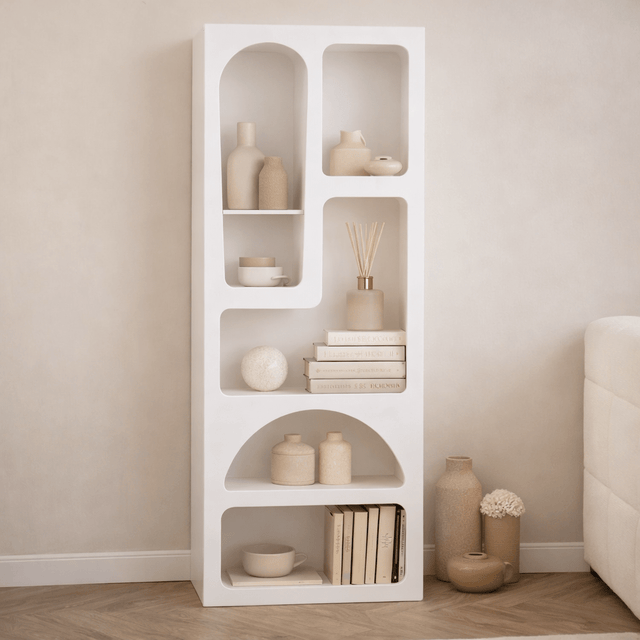 Boekenkasten - Boekenkast met organische vormen wit melamine Nolen 60x150x32 cm - Dimehouse