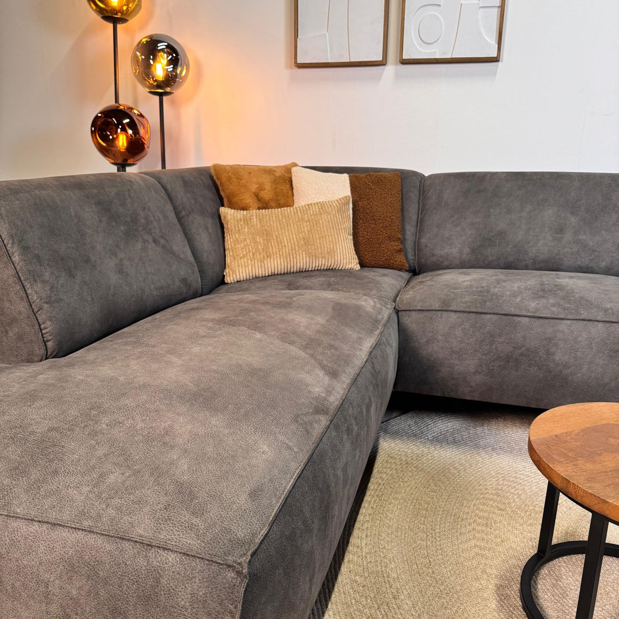 Industriële hoekbank antraciet eco-leer Brisbane - links