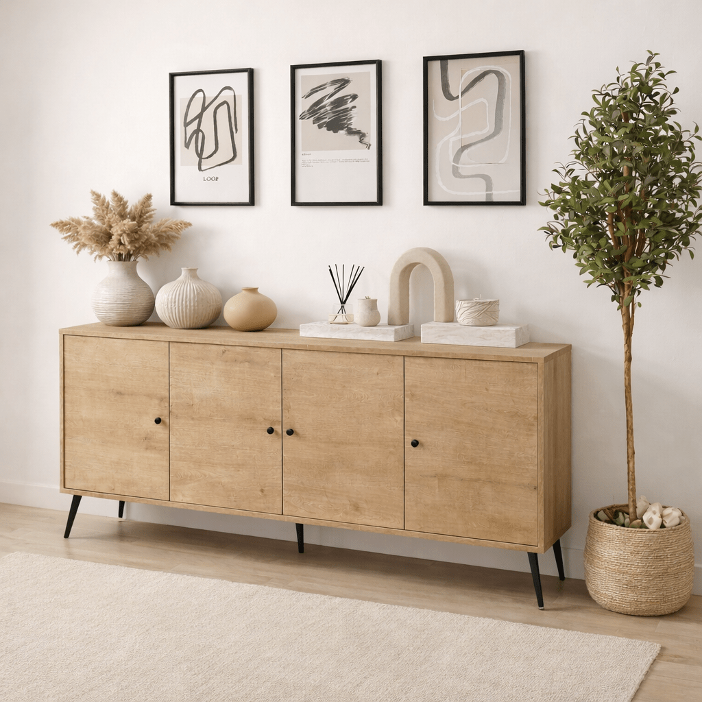 Calvin Dressoir Eikenlook met soft-close 180 cm Melamine - Vier deuren