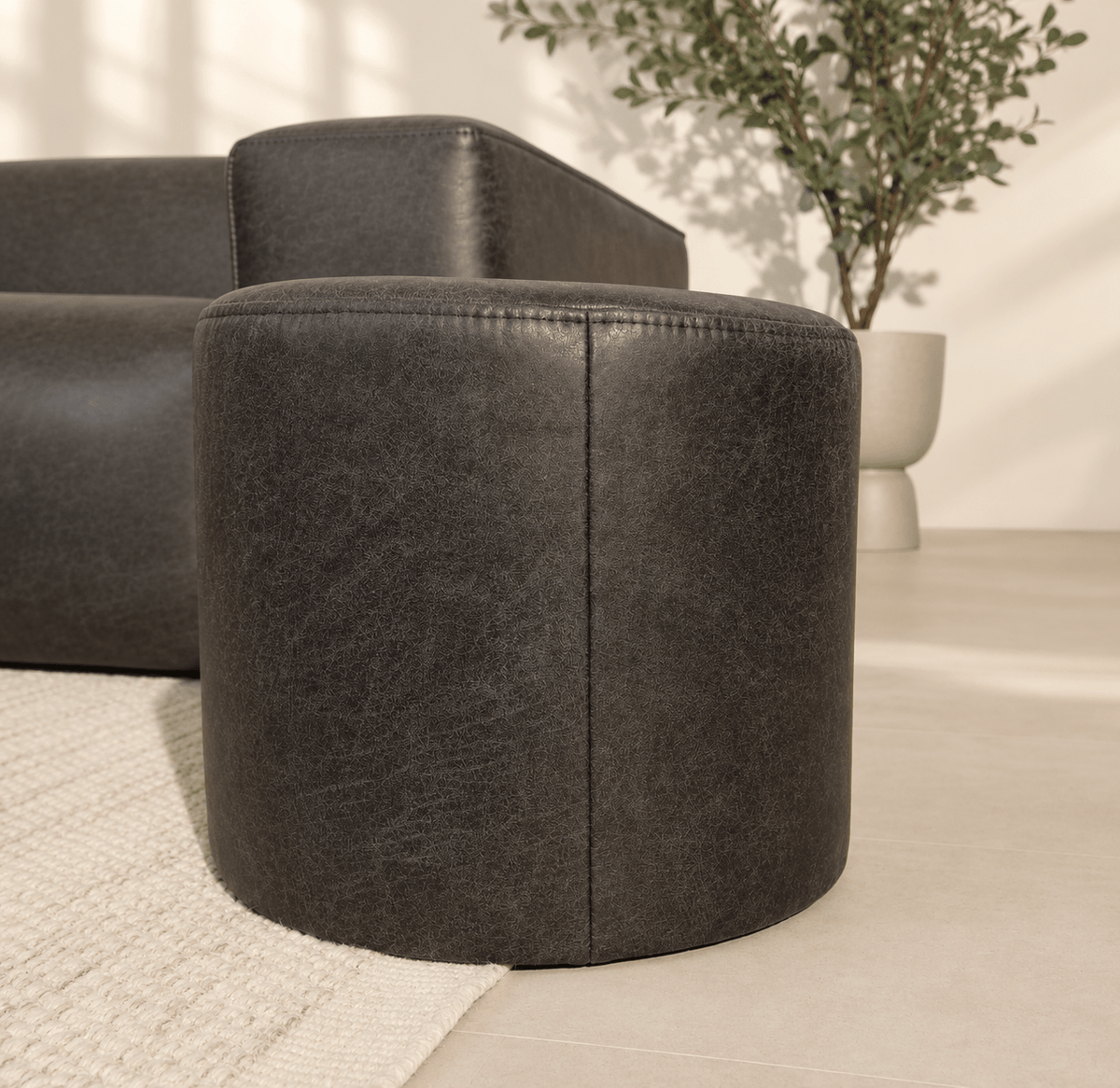 Poefs-Ronde poef antraciet ecoleer - 40x40x35 cm - Mave-Dimehouse