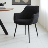 Eetkamerstoel Chenille Zwart Stof Sev - Met Armleuning