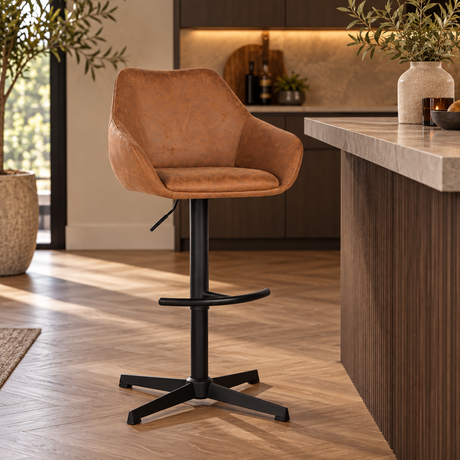 Venom Barkruk Cognac Eco-leer - Verstelbare Draaibare Barstoel met Armleuning
