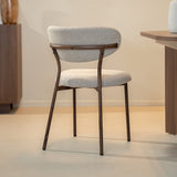 Eetkamerstoelen-Eetkamerstoel bouclé zandkleur Uma - walnootlook frame - Japandi-Dimehouse
