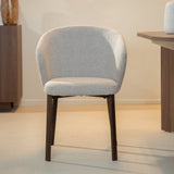 Eetkamerstoelen-Eetkamerstoel bouclé zandkleur Taro - walnootlook frame - Japandi-Dimehouse