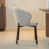 Eetkamerstoelen-Eetkamerstoel bouclé zandkleur Taro - walnootlook frame - Japandi-Dimehouse