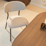 Eetkamerstoelen-Eetkamerstoel bouclé zandkleur Uma - walnootlook frame - Japandi-Dimehouse