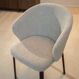 Eetkamerstoelen-Eetkamerstoel bouclé zandkleur Taro - walnootlook frame - Japandi-Dimehouse