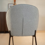 Eetkamerstoelen-Eetkamerstoel bouclé zandkleur Jiro - walnootlook frame - Japandi-Dimehouse